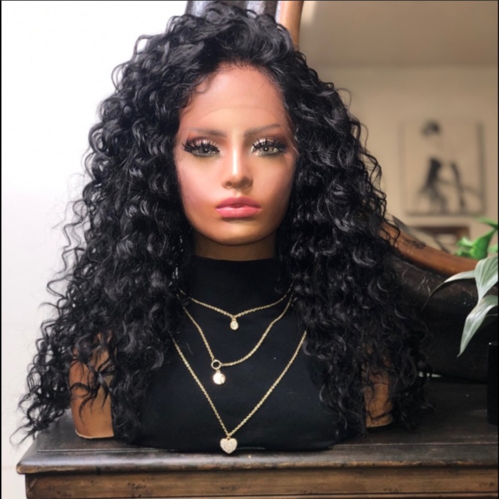 ASIA| BLACK LONG 13 X 4 CURLY LACE FRONT WIG - Picture 1 of 4